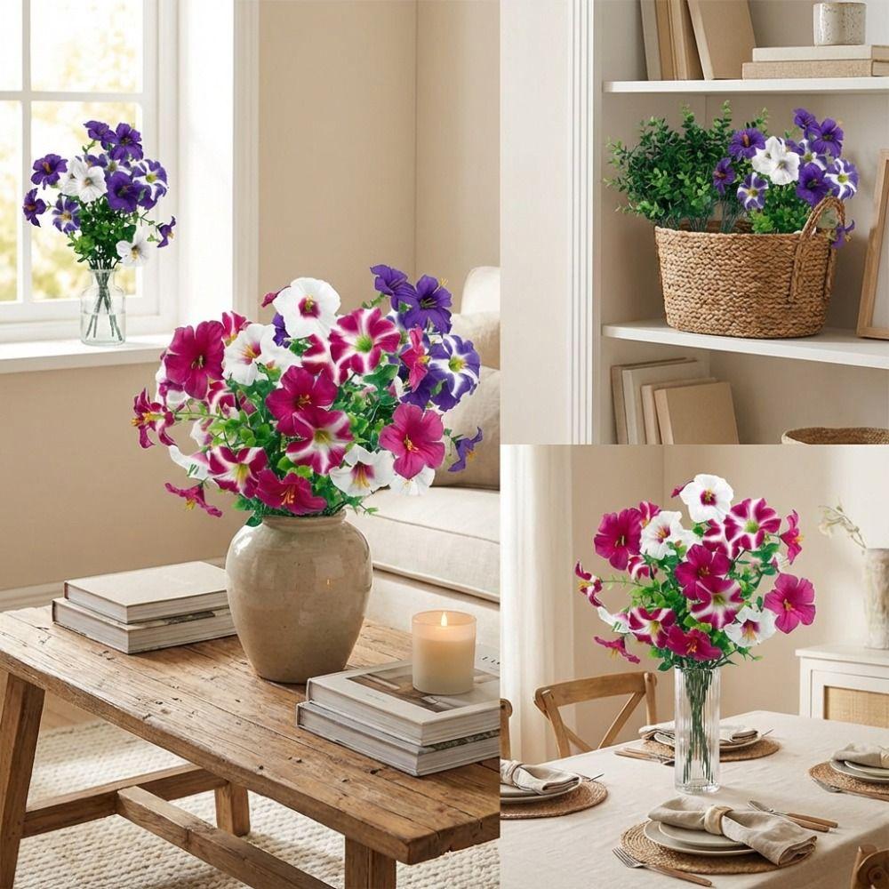 Realistic Silk Morning Glory Flowers UV Resistant Fake Flower Bouquets Faux Plant  Balcony Decor