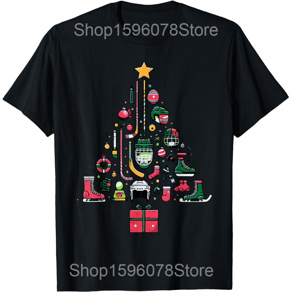 The Season Hockey Coffee Xmas Tree Ice Hockey Christmas T Shirts Humor Streetwear Tee Shirt Short Sleeve Unisex Loose Clothing