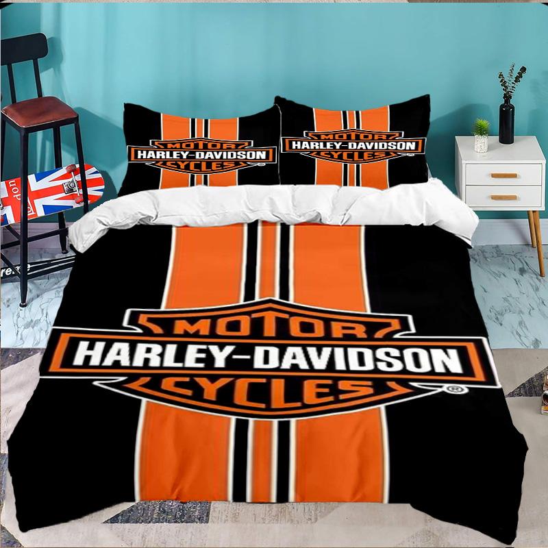 Harley-davidson Motorcycle Artwork 3PCS Bedding set,Ideal for 1pc Duvet Cover And 2pcs Pillowcases Perfect for Fan gift,Ideal for Bedroom, Dormitory