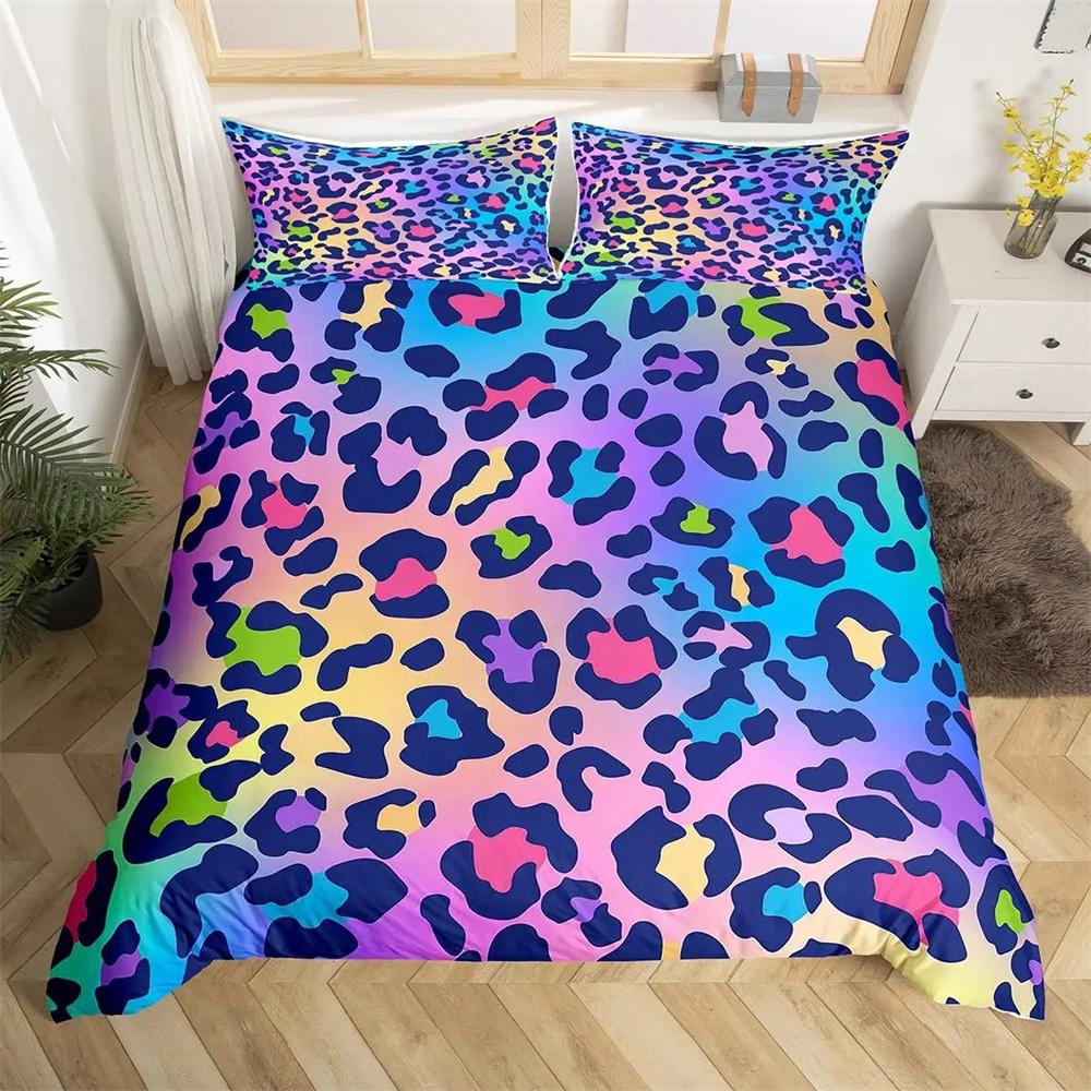 Bamboo Fiber Luxury Comforter Cover Gold Leopard Print Bedding Set Duvet Cover + Pillowcases 15 Colors Bed Spread Set Complete