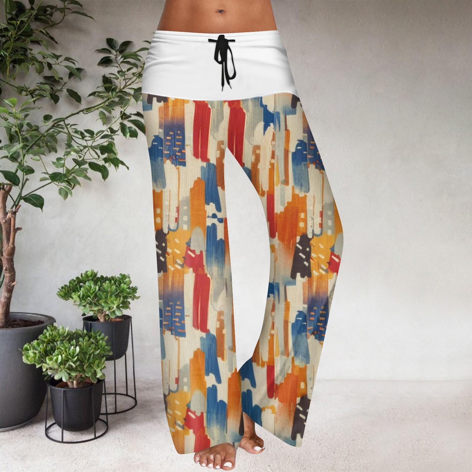 

Женские повседневные брюки с широкими штанинами, эластичным поясом на кулиске, цветовой блок, с цветочным принтом S