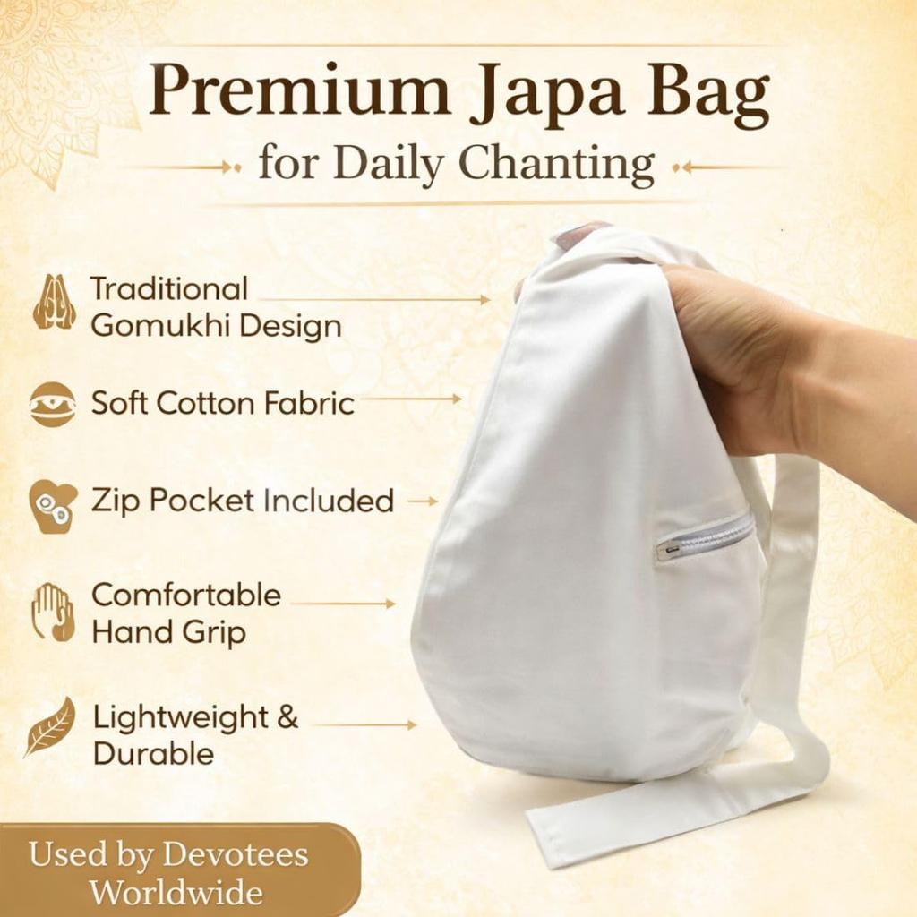 MAYAPURI White Japa Bag with Zip Pocket | Cotton Gomukhi Chanting Bag for Tulsi Mala, Hare Krishna, ISKCON Meditation & Daily Puja Use (Pack of 1)