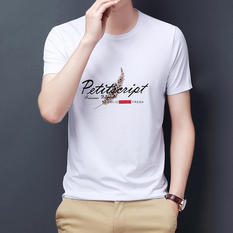 Летняя мужская футболка из хлопка Tencel с короткими рукавами и корейским принтом — фото 6