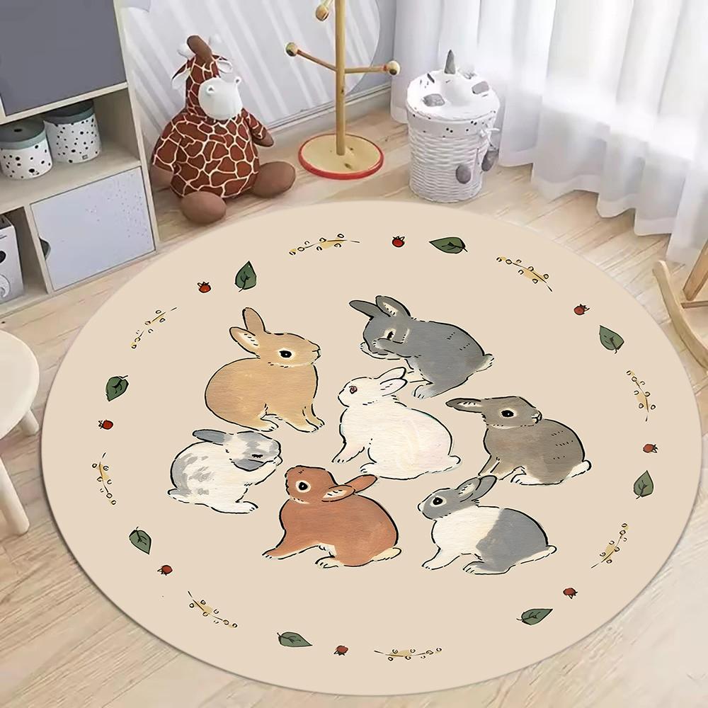 

Cute Rabbit Pattern Round Rug Bunny Print Easter Carpet Girly Kids Play Soft Non-Slip Mat Holiday Home Decor Rug for Living Room 60cmx60cm