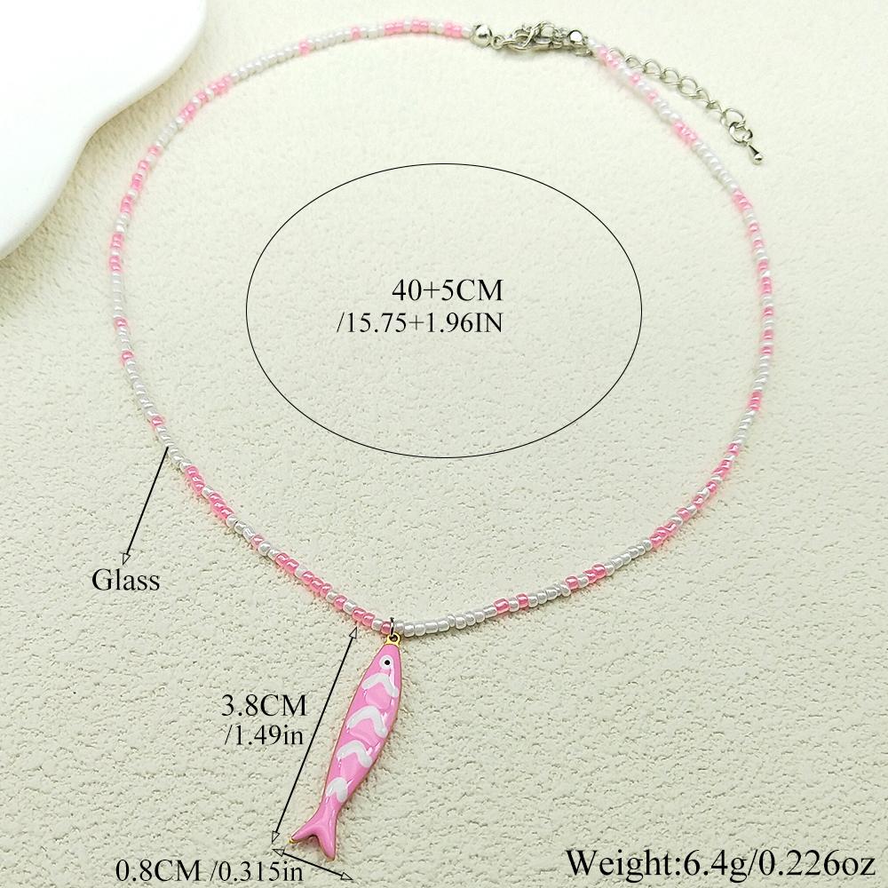 Colorful Fish Pendant Necklace For Women Girl Handmade Woven Beads Dopamine Color Sea Party Summer Fashion Chain Choker Jewelry