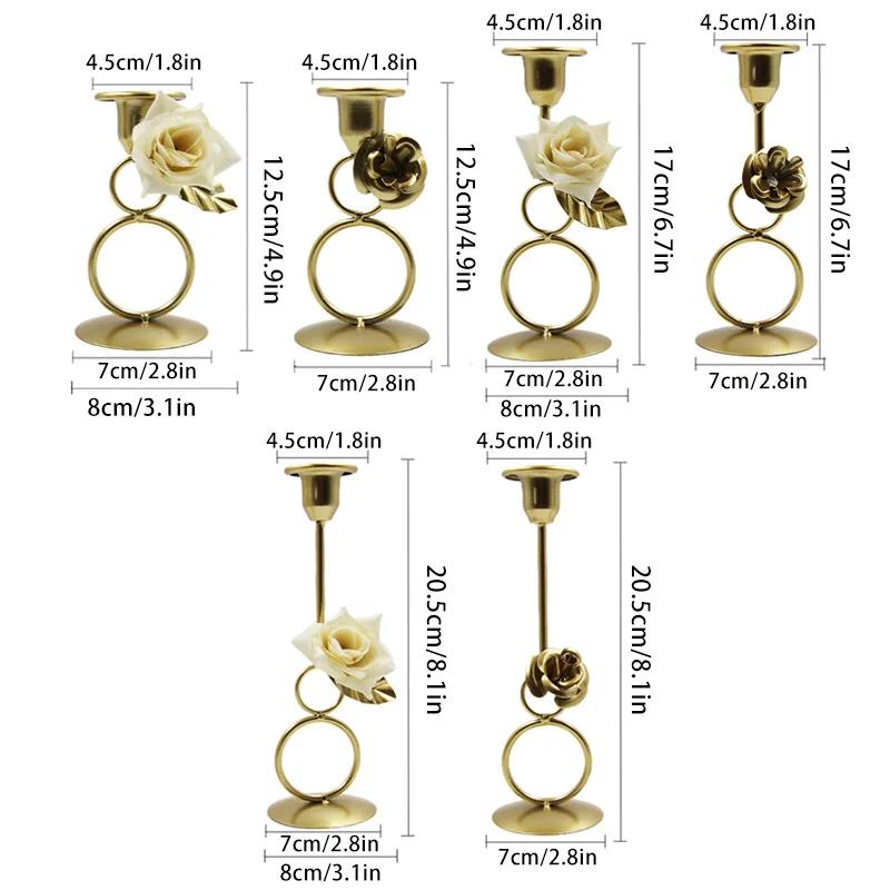 Nordic Rose Candlestick Metal Iron Crafts Wedding Candelabrum Flowers Ring Wax Candle Stand Dining Table Center Piece Decoration
