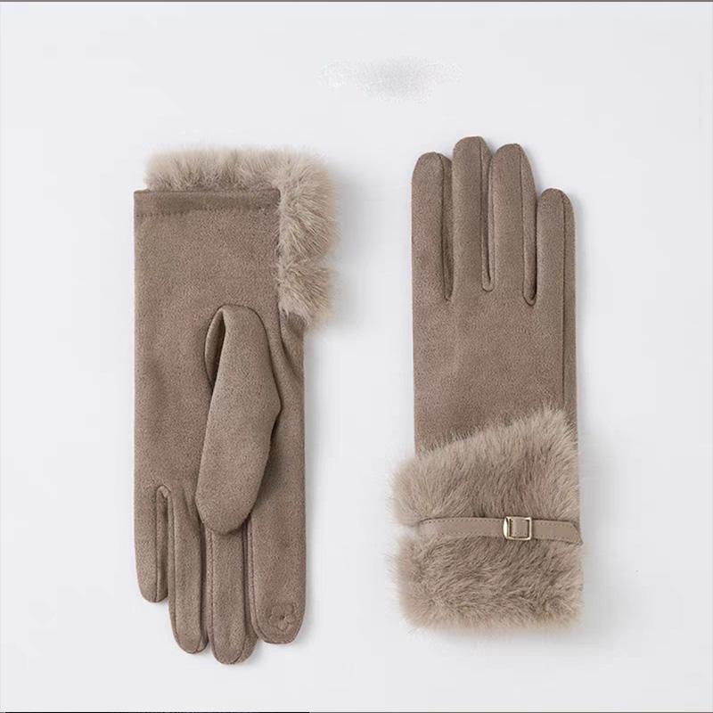 New Women Autumn and Winter Warm Gloves Korean Version Plush Fashionable Temperament Gloves Touch Screen Windproof Suede Gloves