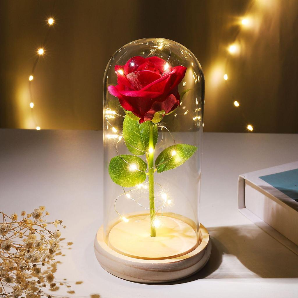 Eternal Rose Night Light: Glass Dome Gift for Christmas, Valentine's Day, or Qixi Festival