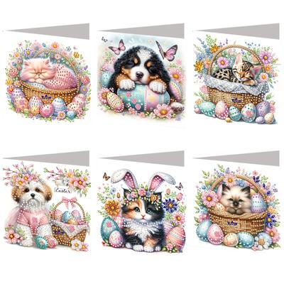 6pcs Easter DIY Rhinestone Diamond Art Mosaic Postcards with Envelopes Diamond Art Handmade Cards for Festivals and Celebrations