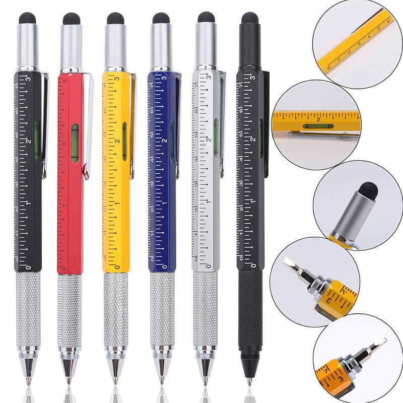7 In 1 Multifunctional Pen Touch Screen Stylus Capacitive Pen With Screwdriver Ruler Levelgauge Refillable Ballpoint Pencil Tool
