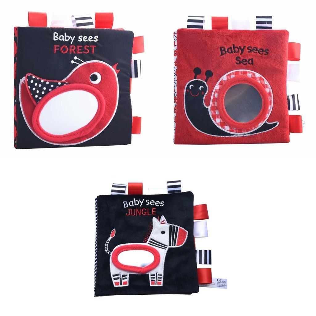 Baby Black White Red Visual Stimulation Book Animal Ocean Tag 3d Cloth Book Early Education Toy