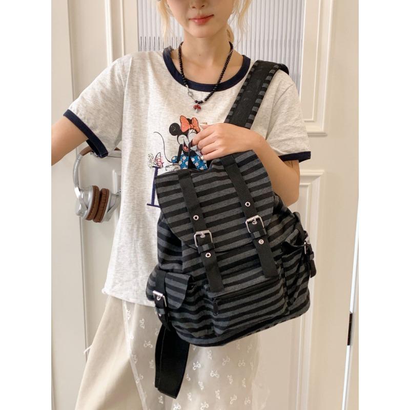 Black and white striped new retro plaid backpack schoolbag large capacity student class tide
