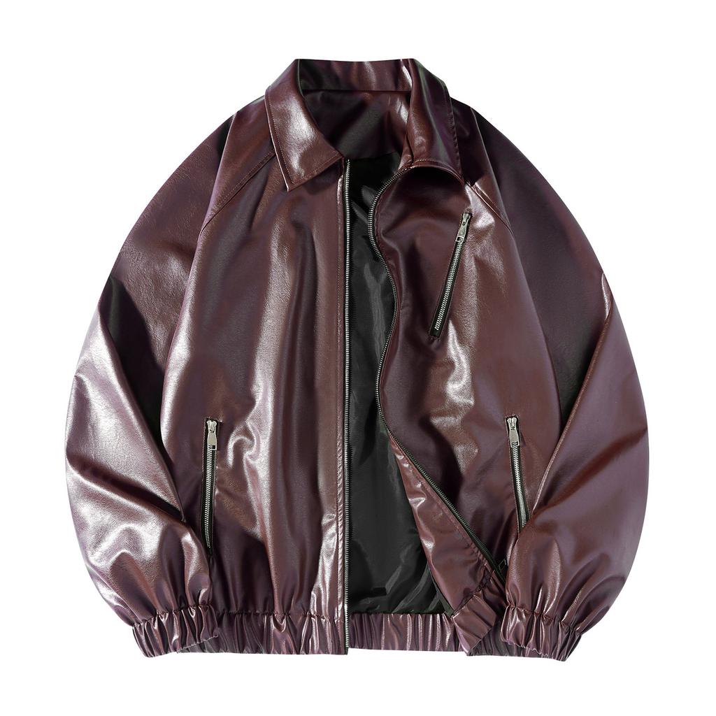 Hong Kong style spring new leather jacket men's retro leather jacket high-quality leather
