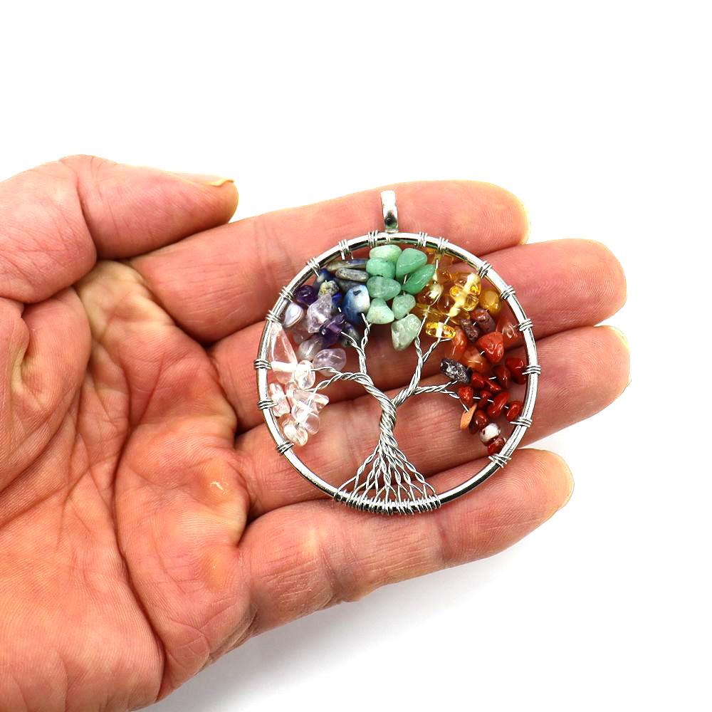 Jewelry Natural Gravel Crystal Tree Of Life Colorful Natural Stone Fortune Tree Love Necklace Pendant N151