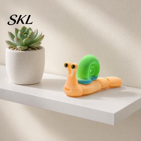 Colorful Snail Sculpture 3D Printed Figurines, Articulated Toy, Movable Joints Animal Twist Segmented Structure Toy Fidgety for Home Office