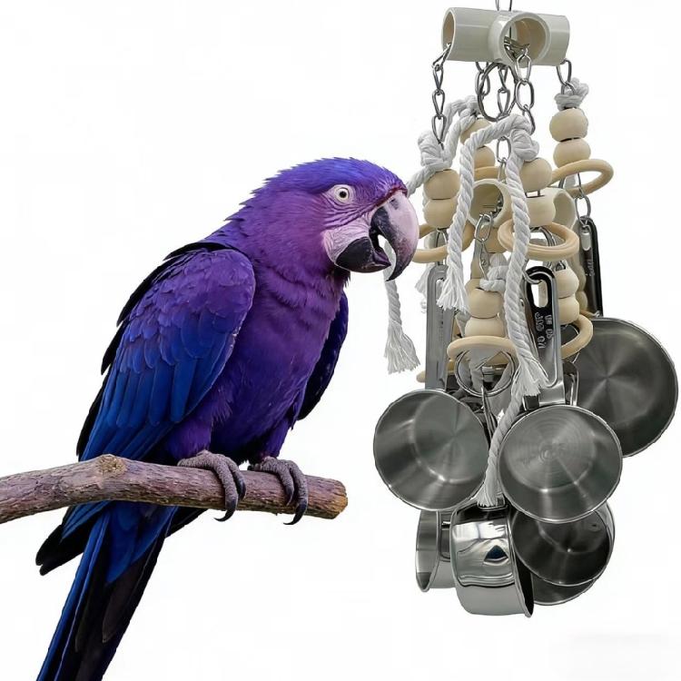 Langlebiges Metall- und Holz vogelähnliches Spielzeug für große Papageien, Edelsittiche und Graupapageien, 8 Tassen und Rundungen für sichere Verwendung