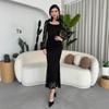 Autumn Winter Women's Elegant Lace Square Neck Pleated Long Dress