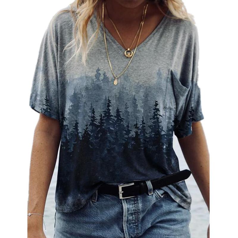 Loose V-neck Short Sleeved Summer Youth Women's 3D Printed T-shirt