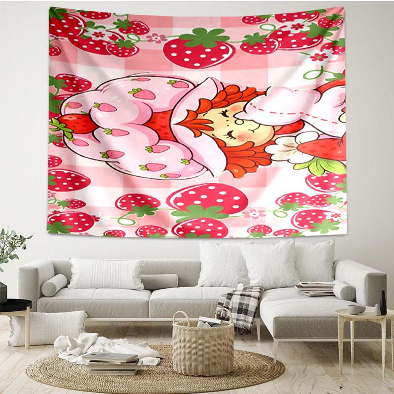 Strawberry Shortcake Print Tapestry - Portable Wall Decor Cloth, for Home, Dorm, Travel, Bedroom, Living Room - Ideal Birthday Housewarming Gift
