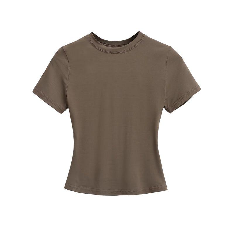 

Skims Kardashian Приталенная футболка с круглым вырезом и короткими рукавами Женская Летняя Эластичная Облегающая Утягивающая Гару Короткий Базовый Топ Mocha Brown M