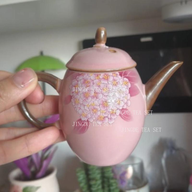 140ml Pink Teapot Embroidered Ceramic Teapot Chinese Household Tea Pot Small Capacity Kung Fu Tea Set Tea Ceremony Accessories