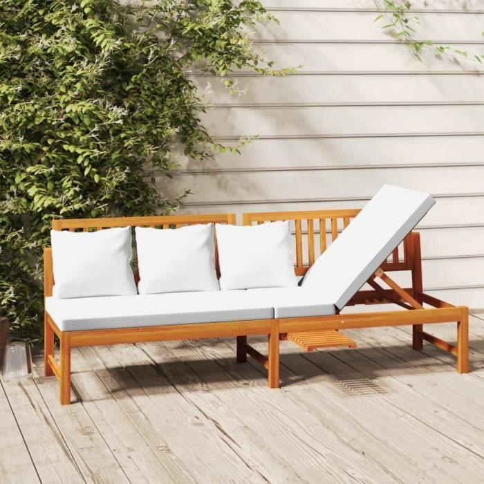 Daybed - Acacia Wood - 200x60x75cm - Cream Cushion - Multifunctional - Comfortable