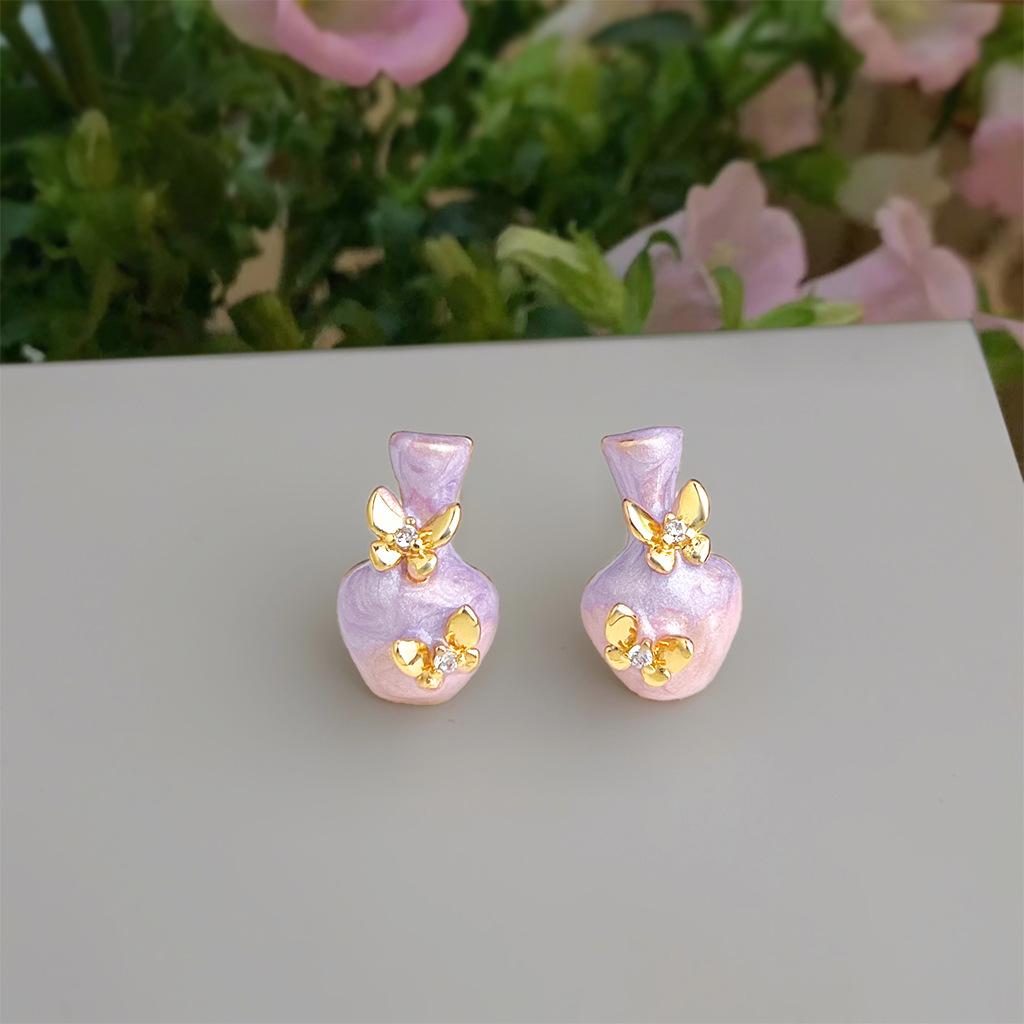 Vase Butterfly Fresh Sweet Earrings 1 pair