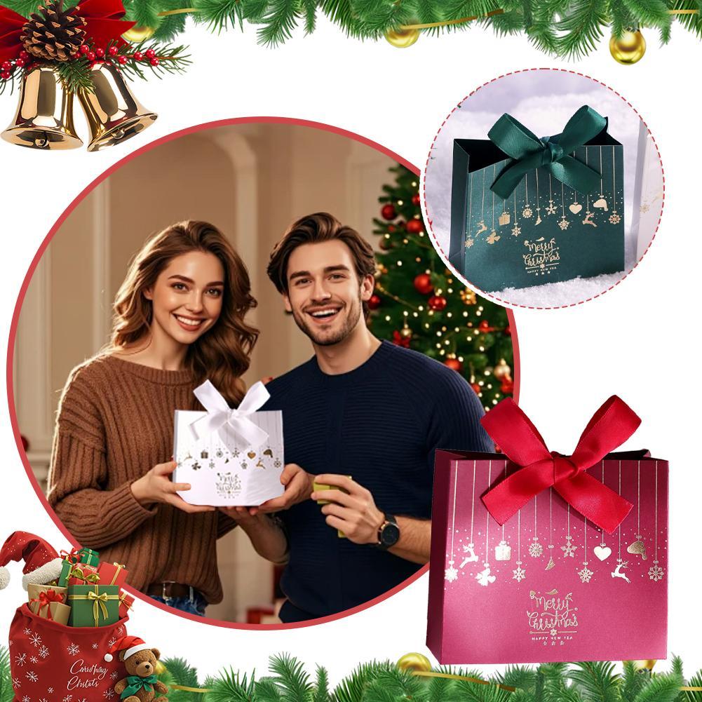 10PCS Christmas Gift Paper Bags For Candy Cookie Nougat Packaging Christmas Candy Box With Handles Holiday Party Decorations