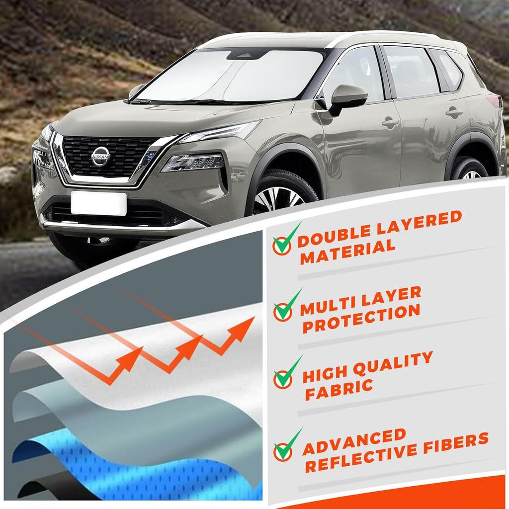 Windshield Sun Shade Compatible With Nissan Rogue 2014- Accessories, 240T Foldable Window Sunshade Sun Visor Protector, Blocks UV Rays Keep Your Car