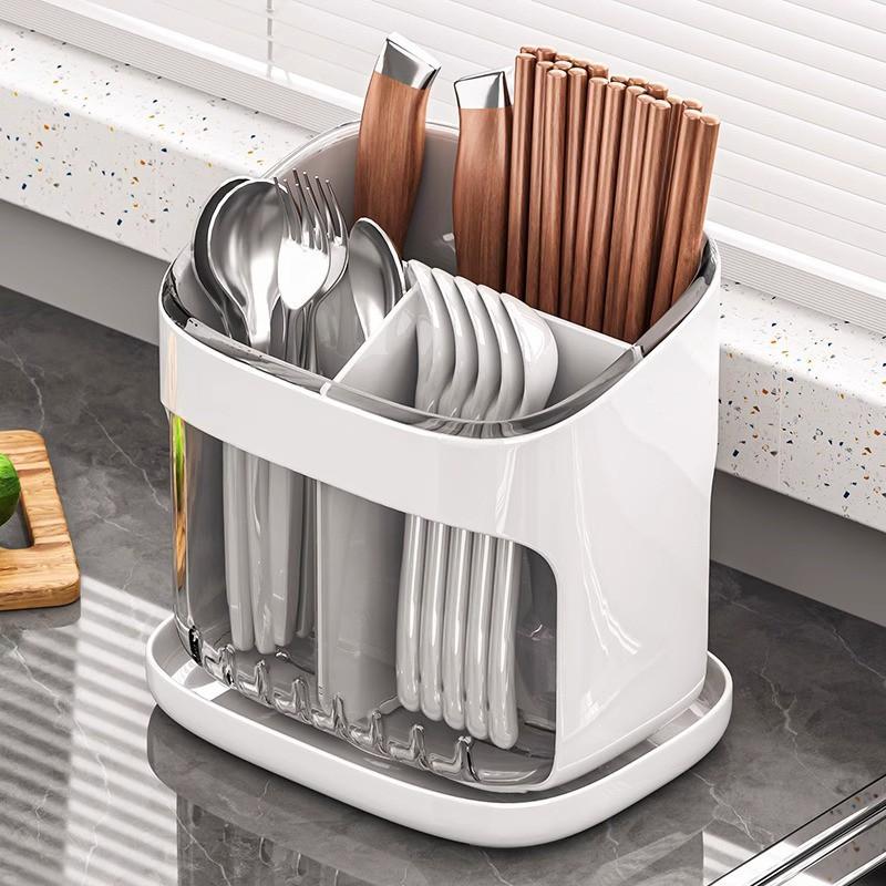 Wall-Mounted Plastic Chopstick Holder With Drainage Rack Kitchen Countertop Or Cabinet Modern Minimalist Storage Organizer