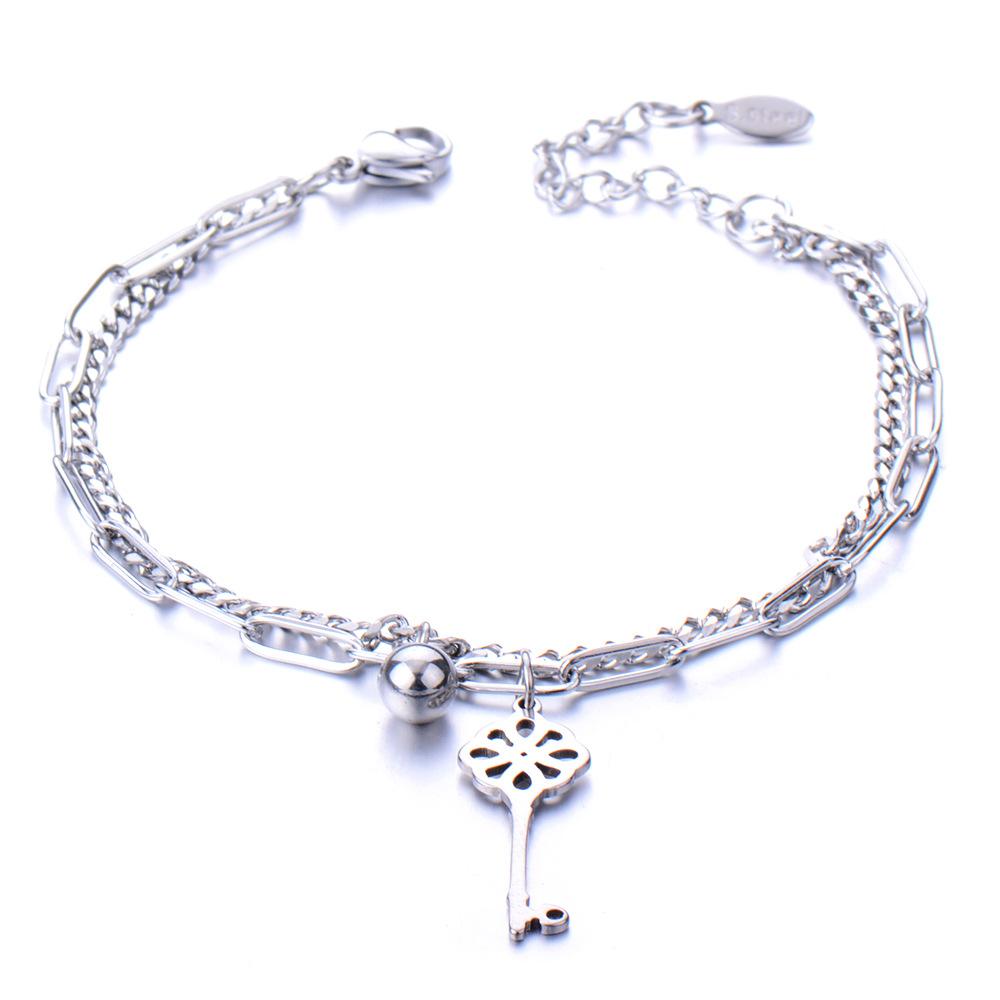 European and American simple personalized bell double-layer titanium steel bracelet spot men and women couple jewelry women's trend fashion jewelry