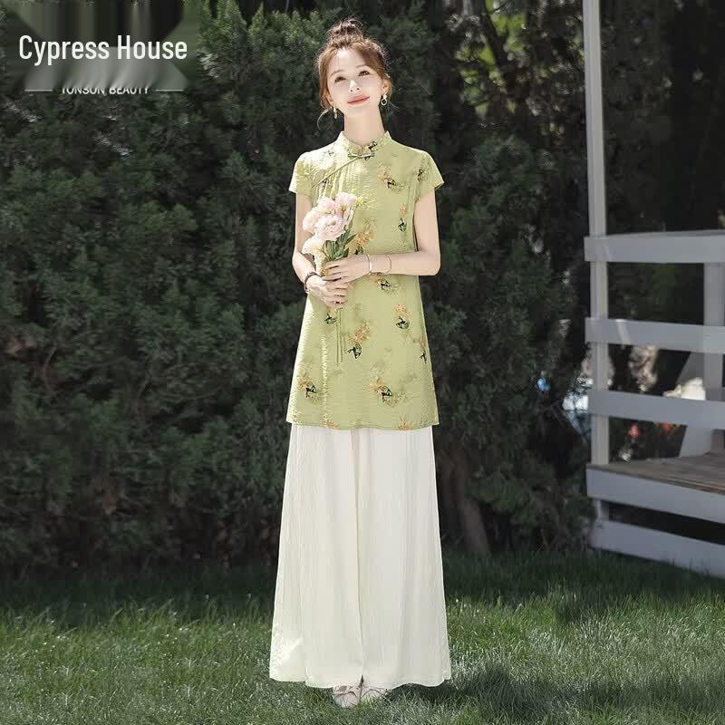 Women s New Chinese Style Disc Buckle Two-Piece Set S
