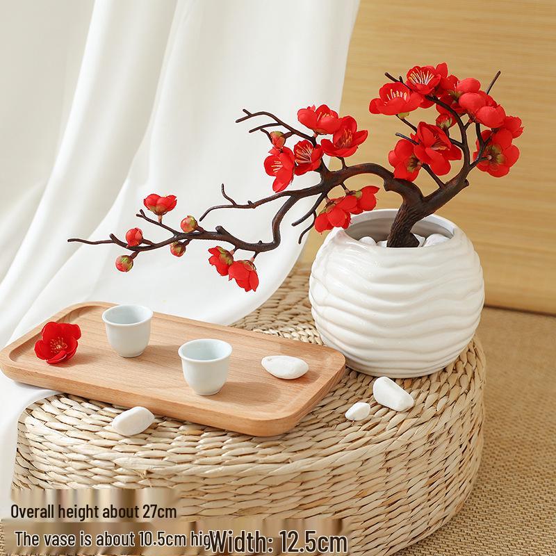 Artificial Plum & Peach Blossom Bonsai: Dried Flower Arrangement for Indoor Decoration