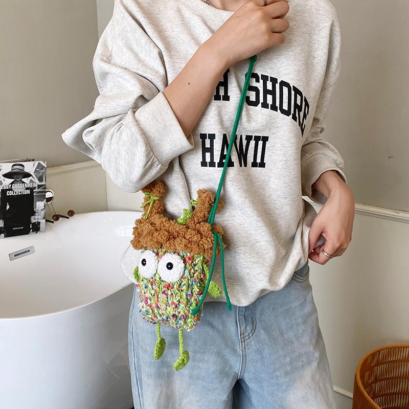 Cute Knit Ladies Crossbody Bag With Cartoon Design For Daily Use