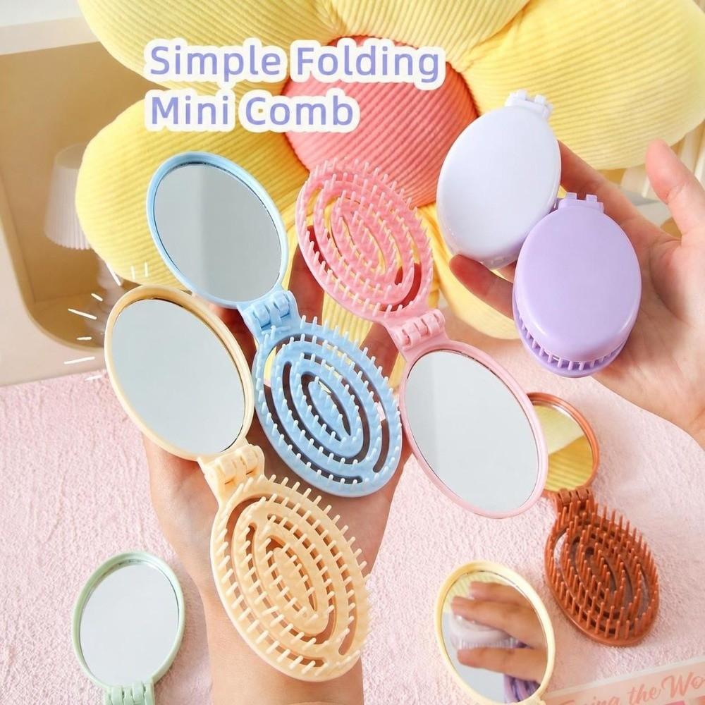 Mini Foldable Hair Brush with Mirror Air Cushion Comb Portable Folding Hair Comb Travel