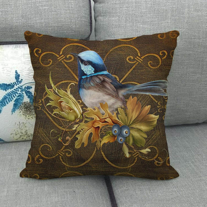 Retro Oil Painting Of The Long-Tailed Bird Digital Printing Short Plush Pillow Covers For Sofa Office Cushion Cover Home Goods