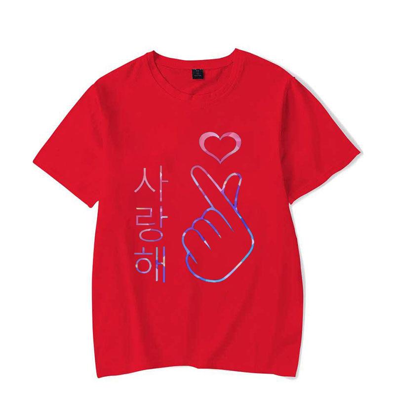

I Love You Saranghae Hand Heart Gesture Korean Pop KPop TShirt Kawaii Shirts for Unisex Women Kawaii Short Sleeved top Camisetas 4XL