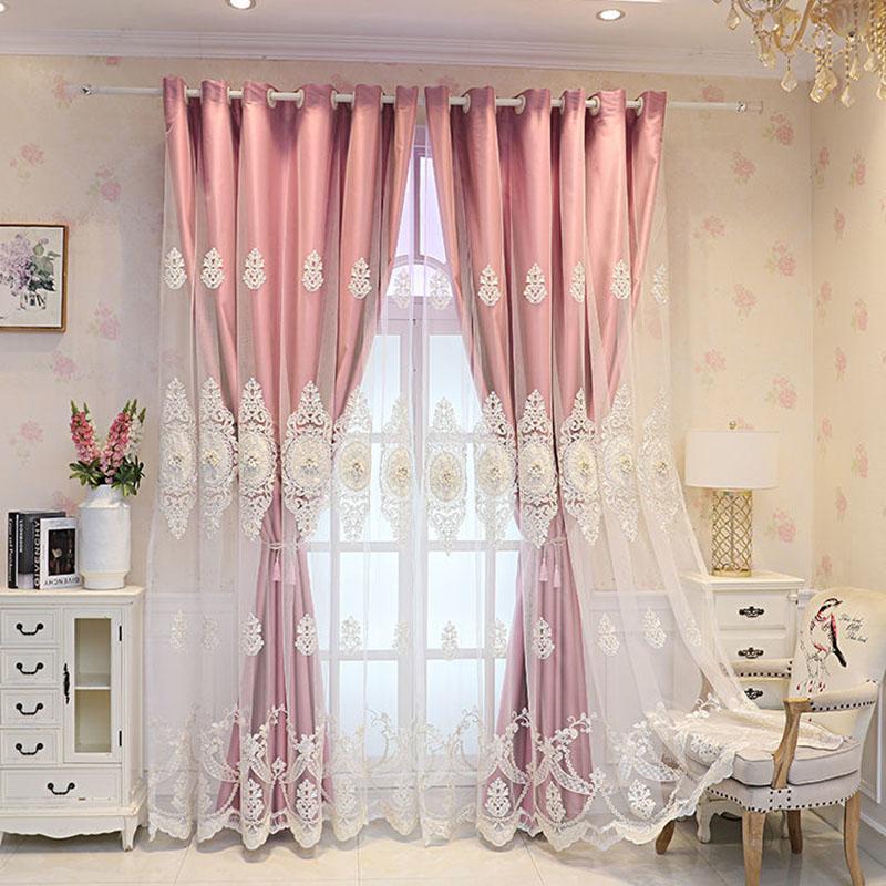 Cortinas Blackout Cortinas Europeias de Camada Dupla Fio Sala de Estar Quarto Blackout Luxo Bordado em Relevo Varão de Cortina