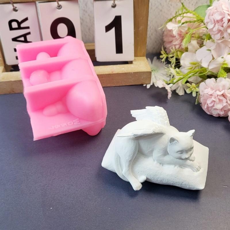 3D Winged Cats Animal Figurine Silicone Molds for Candle Soap Making Gypsum Decoration Cement Clay Silicone Molds 6XDE