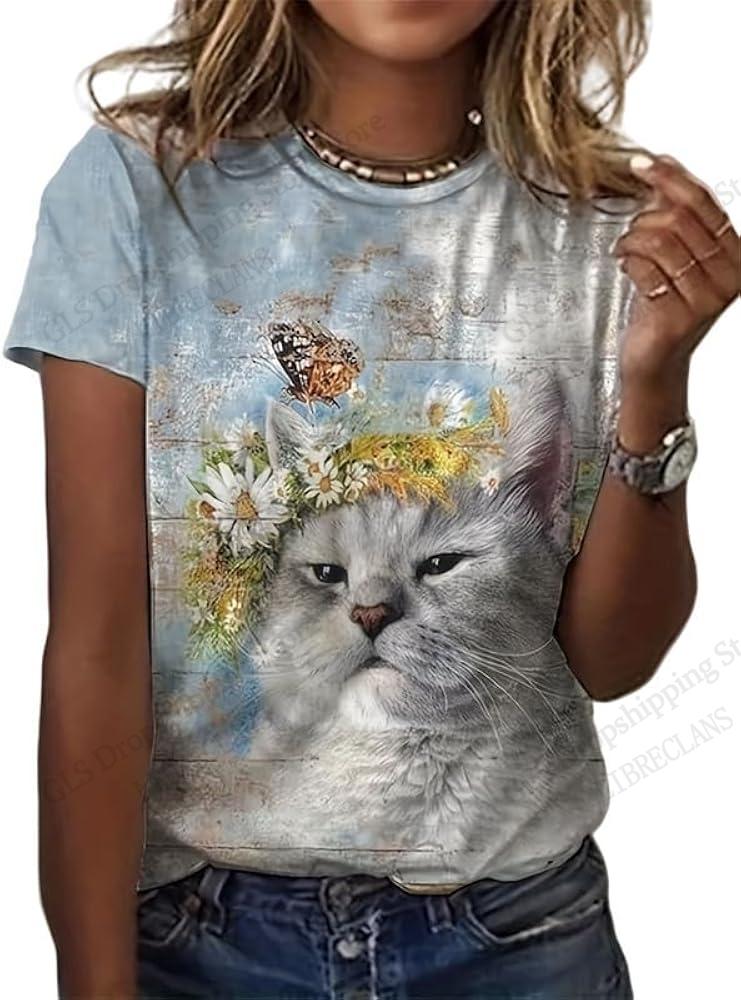 Tshirt Cartoon Lovely Animal Cat Pretty 3d Print T-shirt Women Fashion Short Sleeve Casual Oversized Tops Tees Female Clothing
