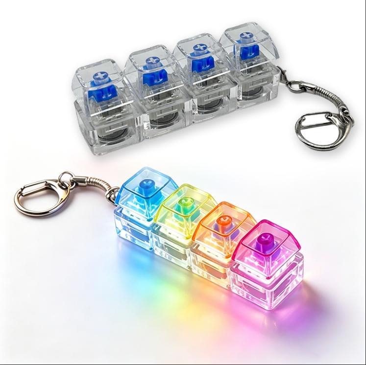 2P Luminous Silent Keyboard Keychain, Pressable LED Button Fidget Toy, Anxiety Relief, Office Desk Decor, Perfect Birthday Gift