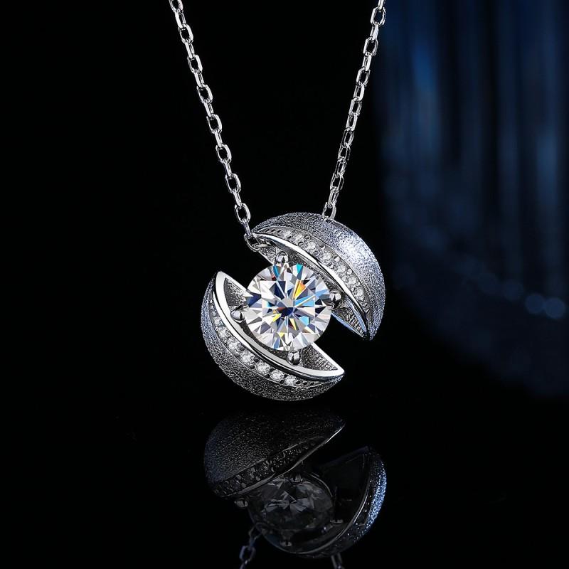 Sterling Geometric Pendant Necklace Stud Earrings Set With Moissanite Zirconia Brushed Finish Minimalist Chic