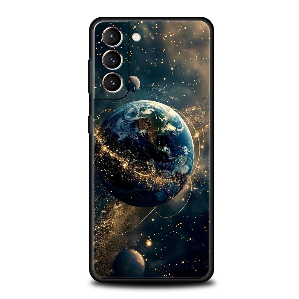 Moon Galaxy Universe Phone Case For Samsung Galaxy S26 Ultra S25 Plus S24 FE S23 S22 5G S21 S20 Cover Black Soft