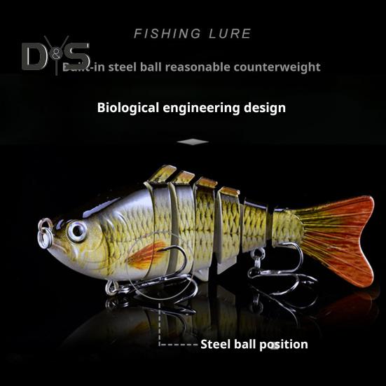 10CM/15.3G Multi-Jointed Fishing Lure with Hooks Realistic 7-Section Swimbait Plastic Artificial Bait Freshwater Saltwater Fishing Accessories