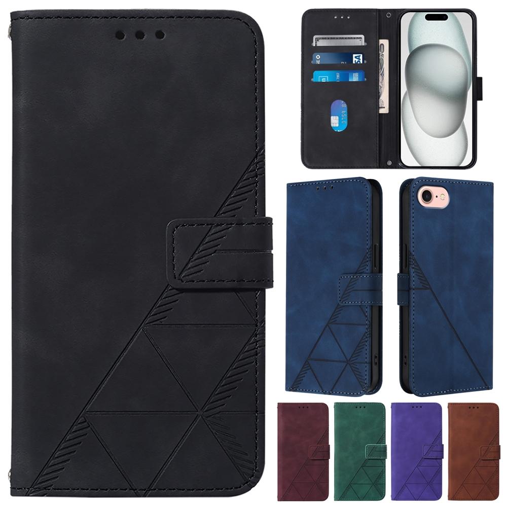 Geometrische Leder-Klappbrieftaschenhülle Für iPhone 16 15 14 13 12 Mini 11 Pro Max XR XS X 10 6 6S 7 8 Plus SE iPod Touch 7 Hülle Tasche