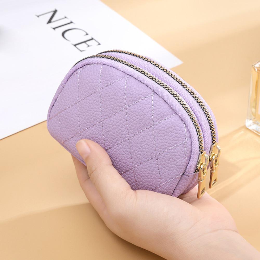 New Double Layer Coin Purse Zipper Multifunctional Key Bag Portable PU Small Handbag