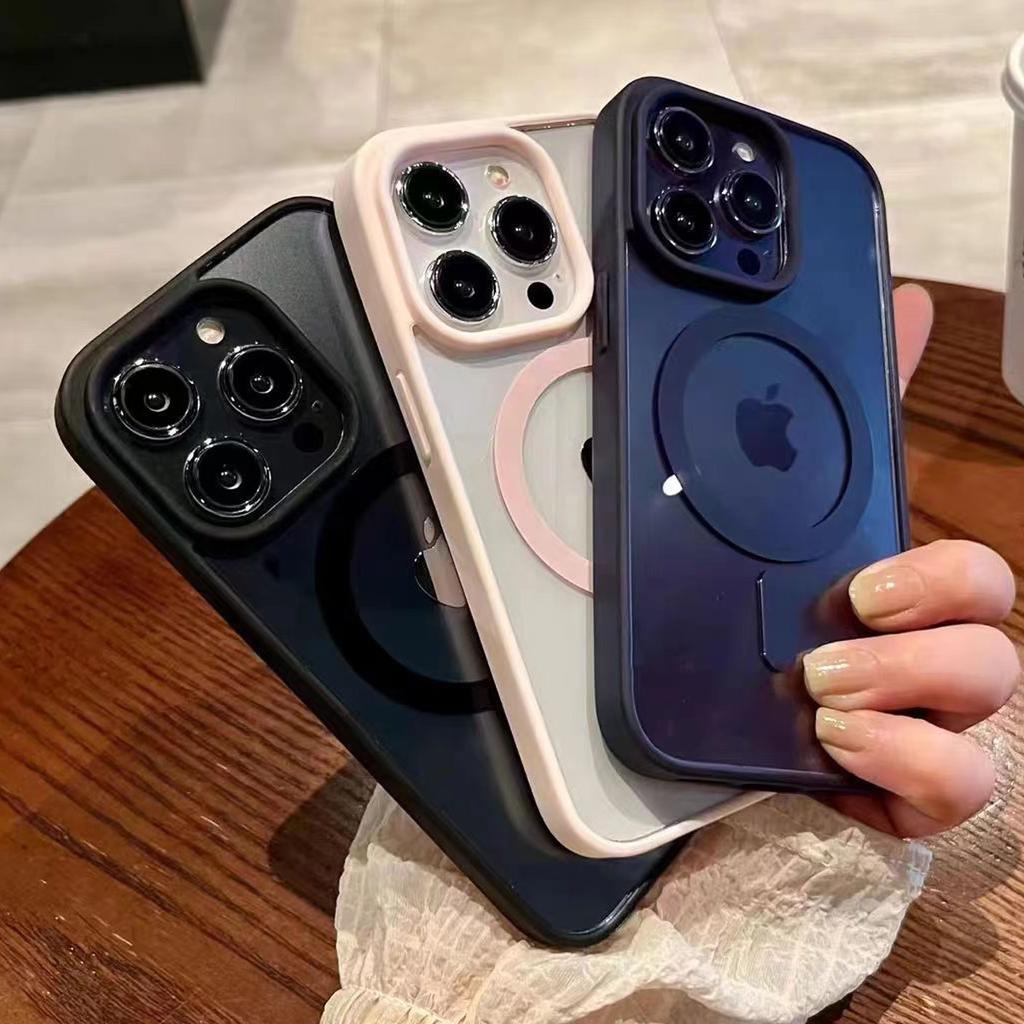 Colored Acrylic + TPU 2in1 Magnetic Wireless Charging Transparent Clear Case Hard Back Case Compatible for iPhone Samsung
