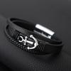 Handmade Leather Bracelet for Men Woven Metal Steel Boat Anchor Bracelet Fashion National Style Jewelry