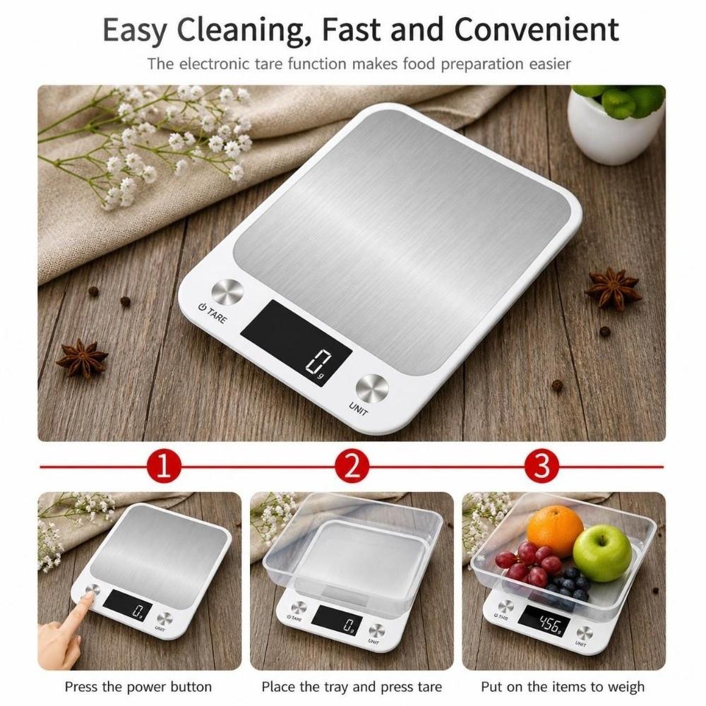 White SIlver Food Scale ABS Stainless Steel Top Baking Scale Digital Kitchen Scale  Home Kitchen