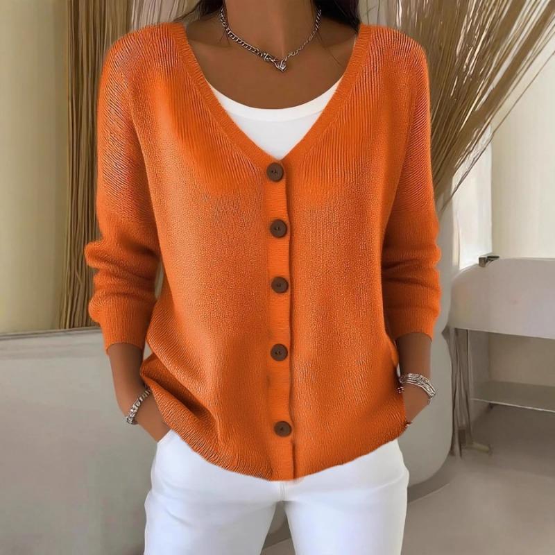Damen einfarbige lockere V-Ausschnitt Langarm Strickjacke Lässiger Pullover Oberbekleidung